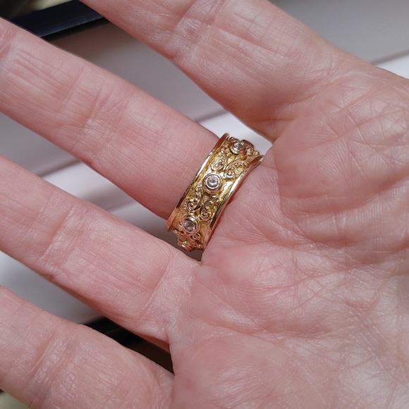 Gold Vermeil 925 Thailand Band Ring Byzantine Style Size 8 - Picture 14 of 15